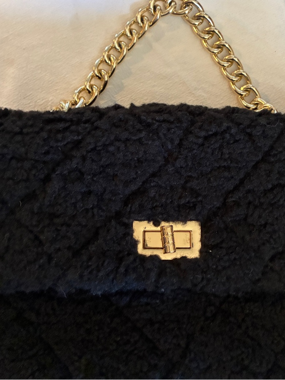 Urban Expressions Women's Black Corriedale Faux Sherpa Small Bag w/Gold 8”L 6”H